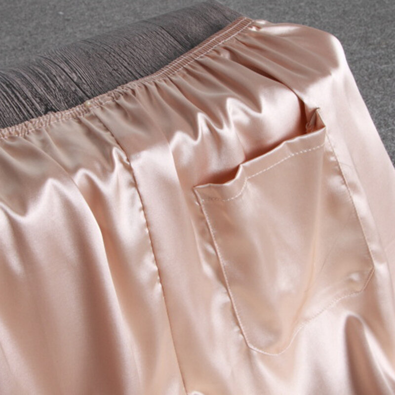 Men's Comfy Sleepwear Elastic Waist Home Pants Silk Satin Pajamas Shorts Nightwear Pocket Pants Bottoms           Home Wear 2021