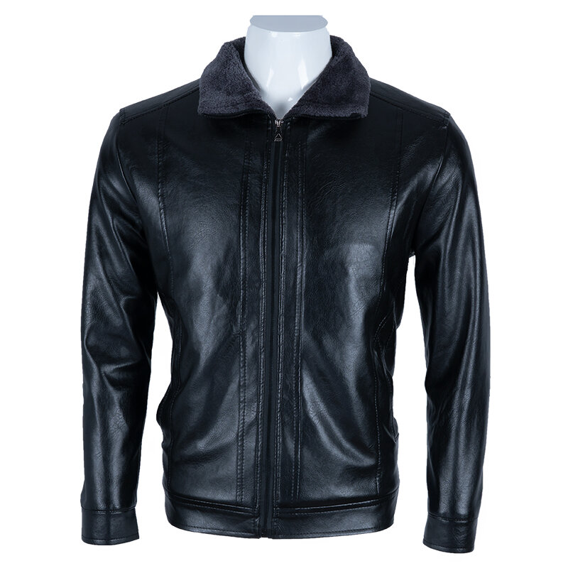 2019 แฟชั่นเสื้อแจ็คเก็ตหนังสำหรับชายแขนยาวสีดำฤดูใบไม้ร่วงฤดูหนาวสบายๆ PU หนังเสื้อรถจักรย...