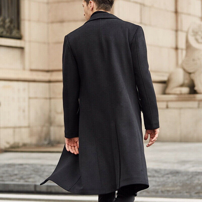 Осенне-зимнее мужское шерстяное пальто, однотонные шерстяные куртки с длинным рукавом, флисовое мужское пальто, уличная мода, длинный тренч...