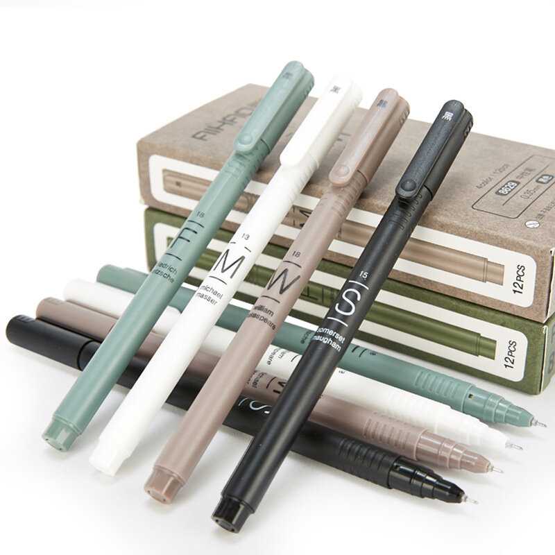 12pçs conjunto de canetas de gel 0.35mm, canetas à base d'água preto/azul, kit de lápis de tinta gel, acessórios escolares, suprimentos de escritório