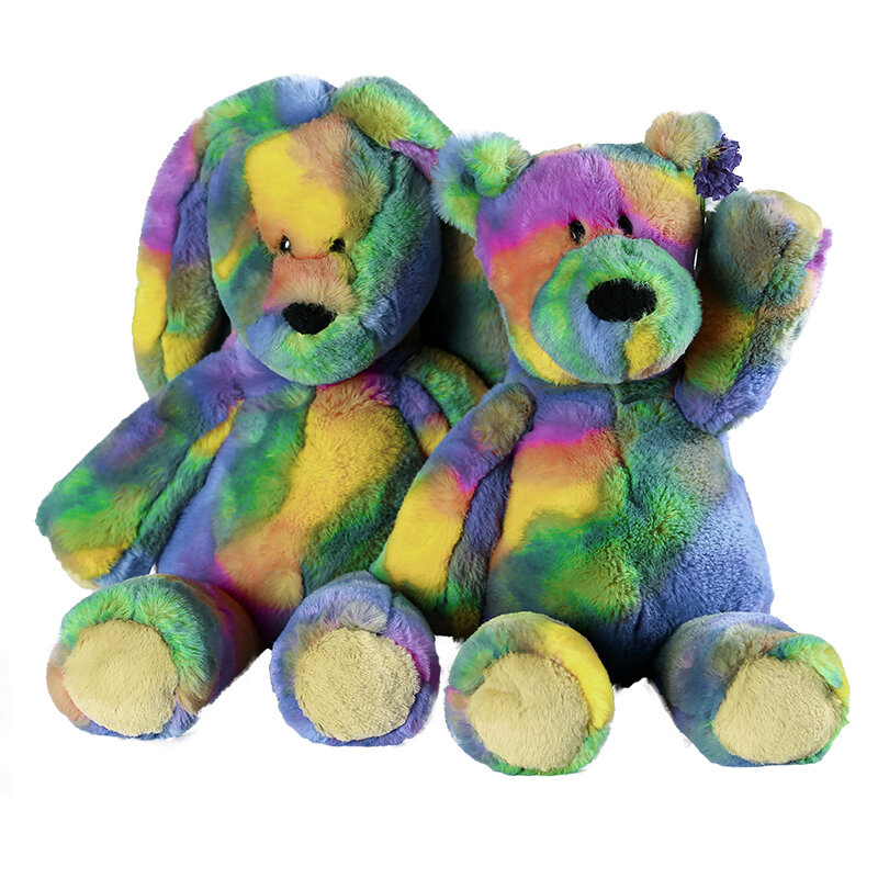 25cm Sitting Height Teddy bear bunney plush toy doll soft colorful rainbow bear rabbit doll ins novelty for gifts
