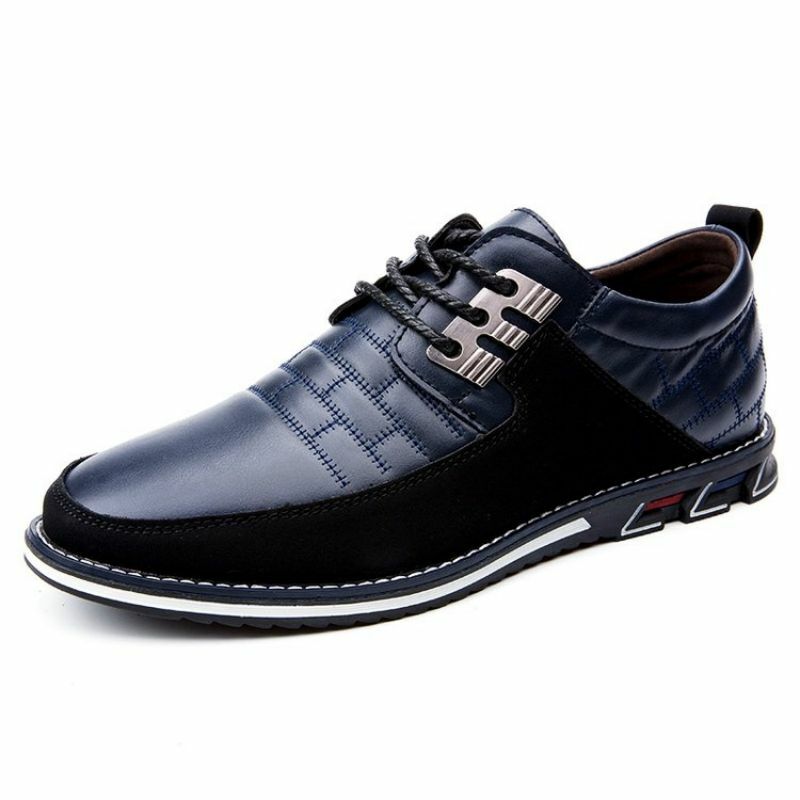 2021 New Men Fashion Pu Splicing Lace Up Comfortable and Lightweight Flat Bottomed Outdoor Hot Selling Men's Casual Shoes KS146