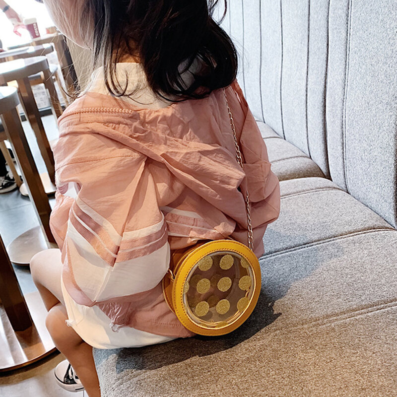 Fashion anak Tas Bahu Rantai Tas Selempang Cute Permen Warna Kartun Percetakan Bulat Bundar Tas Messenger Tas Cewek