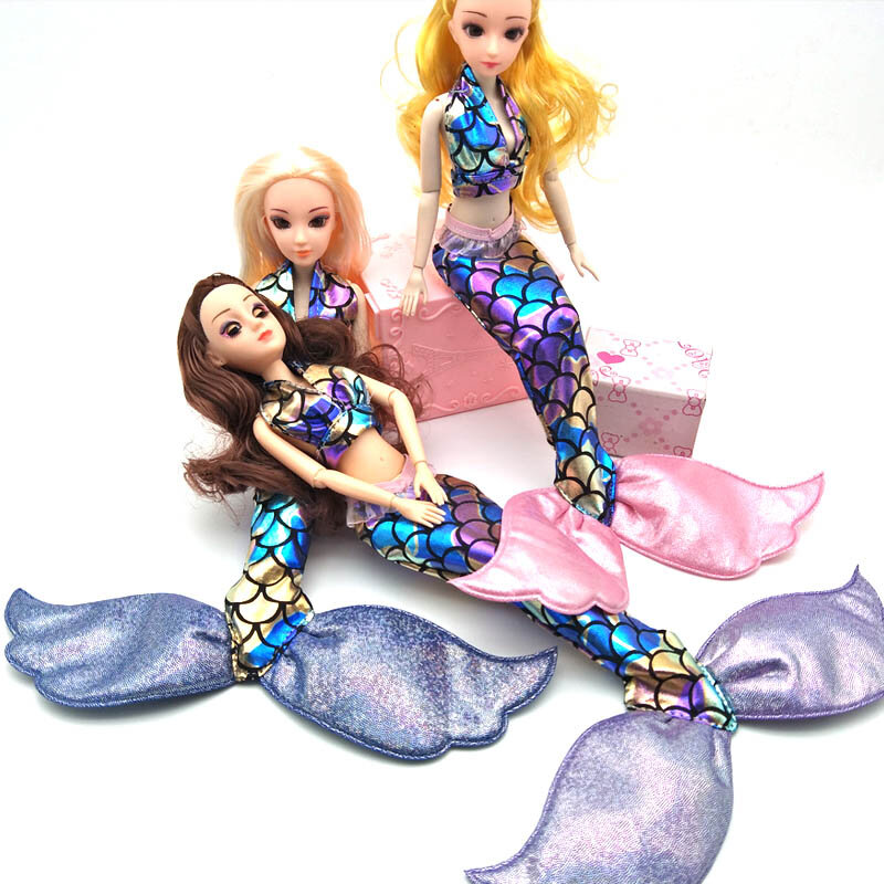 Vestido de fiesta hecho a mano para muñeca Barbie, falda, ropa de moda para muñeca Barbie, vestido de cola de sirena genuina, juguete para bebé