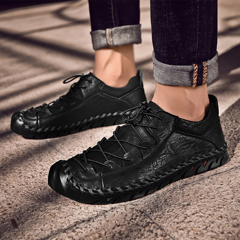 New Comfortable Men Casual Shoes Loafers Men Shoes Quality Split Leather Shoes Man Flats Hot Sale Moccasins Shoe Plus Size