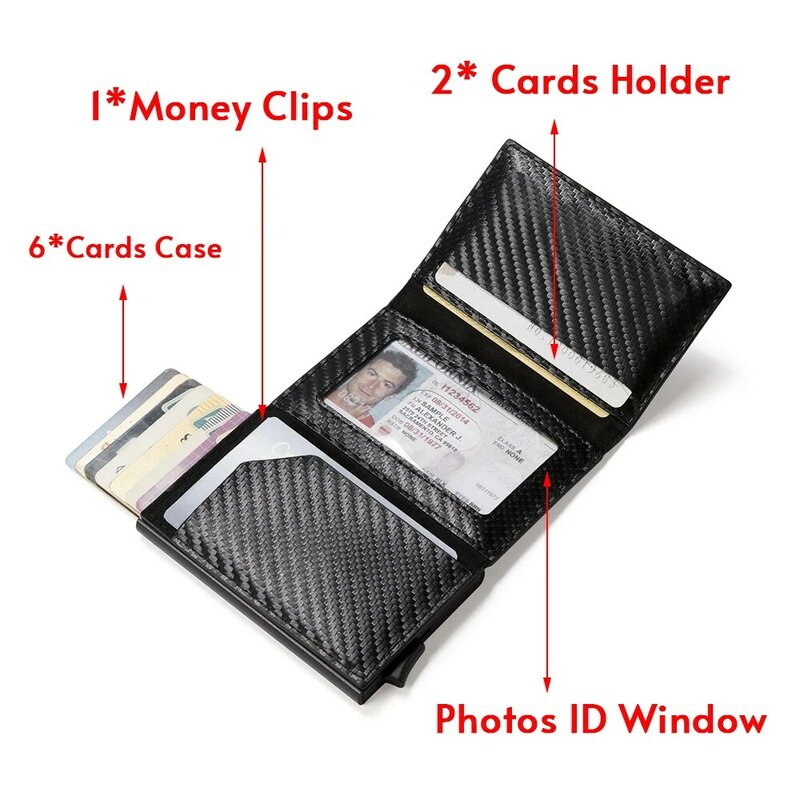 Rfid กระเป๋าใส่บัตรเครดิตสำหรับ Apple Airtag กระเป๋าสตางค์ผู้ชายผู้หญิงคาร์บอนไฟเบอร์กระเป๋าสตางค์ใส่เหรียญ Photo ID หน้าต่างเงินคลิปกระเป๋าสตางค์