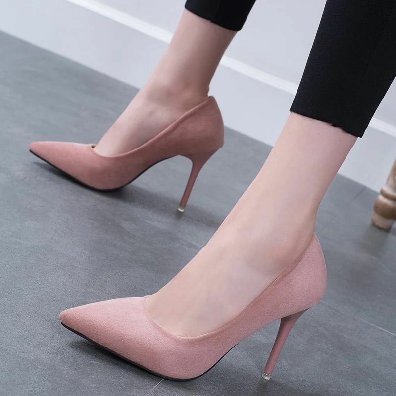 รองเท้าส้นสูงผู้หญิงรองเท้าส้นสูง2021ฤดูใบไม้ผลิใหม่ชี้สีดำ All-Match มารยาทผู้หญิง Professional สุทธิสีแ...