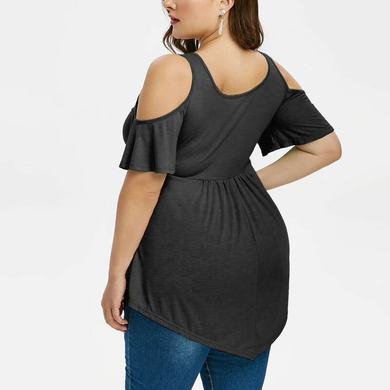 Blusa De verano De talla grande con encaje escalonado y hombros descubiertos, camisa con cuello en V para Mujer, 2021