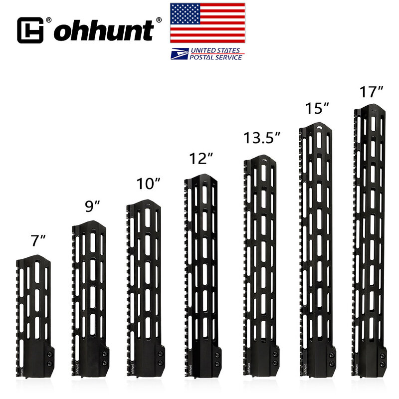 Ohhunt-Protector de manos Picatinny Rail, 7 "9" 10 "12" 13,5 "15" 17 "AR15, M-LOK de flotación libre, estilo delgado, tuerca de barril de acero, envío desde EE. UU.