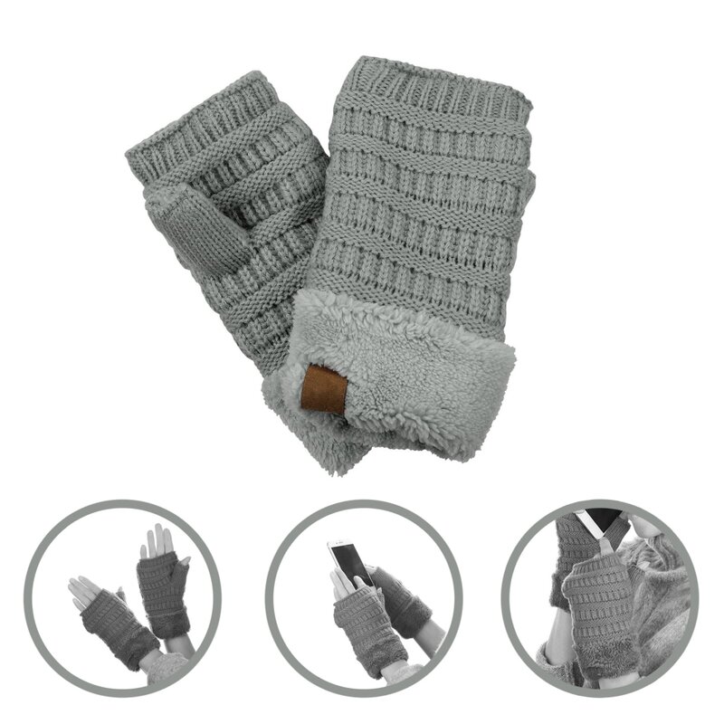 1 paio di guanti caldi Touch Screen ispessiti scaldamani mezze dita lavorati a maglia da sci all'aperto Unisex invernali