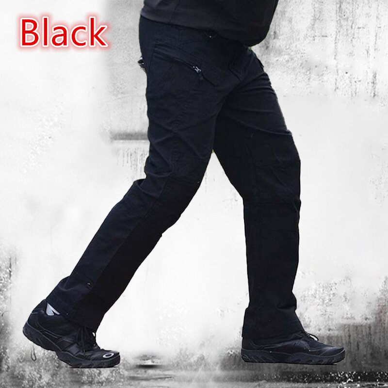 #Black camo Pantalones de chándal tácticos para hombre,pantalón de talla grande 6XL,multibolsillo para exteriores,ejército militar,resistente al agua,de secado rápido,pantalón de senderismo elástico 