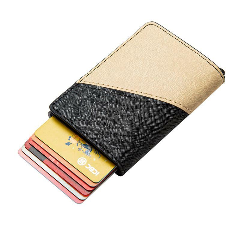 Zovyvol ที่กำหนดเองชื่อผสมสีลำลองแบบเย็บปะกระเป๋าเงินใส่บัตร RFID กระเป๋าสตางค์หนังอลูมิเนียมกร...