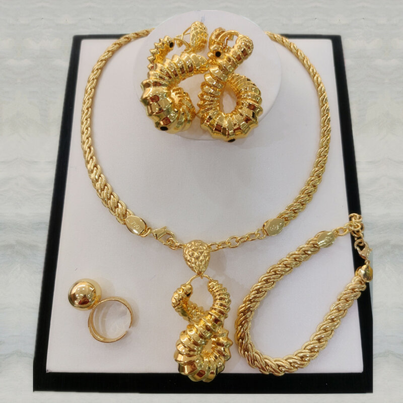 Африканские Ювелирные наборы золотого цвета для женщин Свадебное женское ожерелье для невесты Африканский костюм женский подарок для вече...
