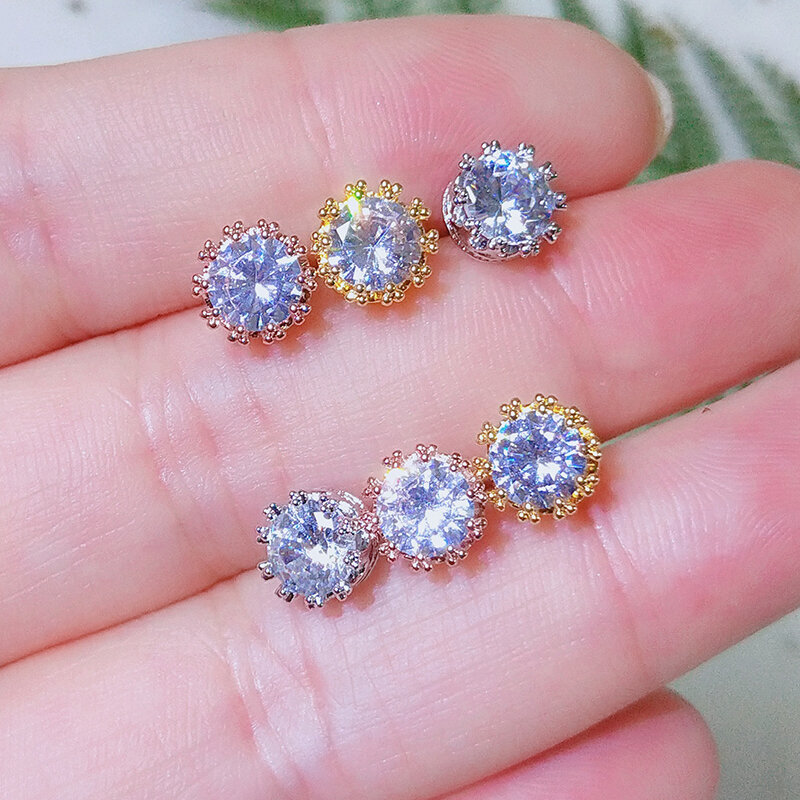 UILZ Fashion Jewelry Crown Women Classic Shining Zircon Small Stud Earrings Elegant 3 Colors Ears Stud for Men Crystal Earrings