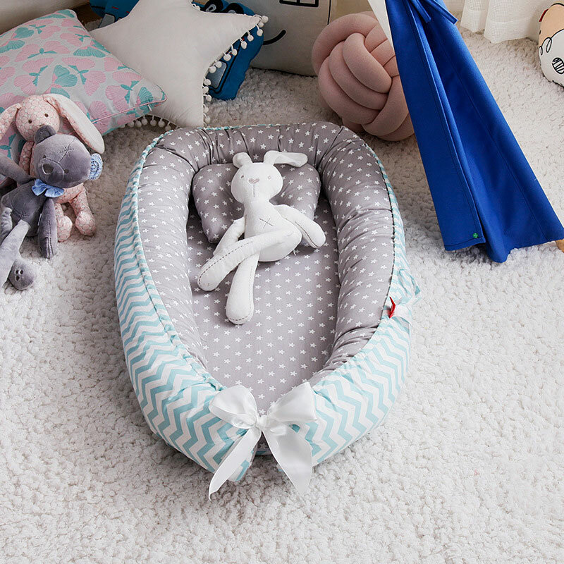 سرير أطفال محمول مهد قطني للأطفال قابل للطي لحديثي الولادة سرير أطفال مخطط مطبوع سرير أطفال سرير للعب الرضع