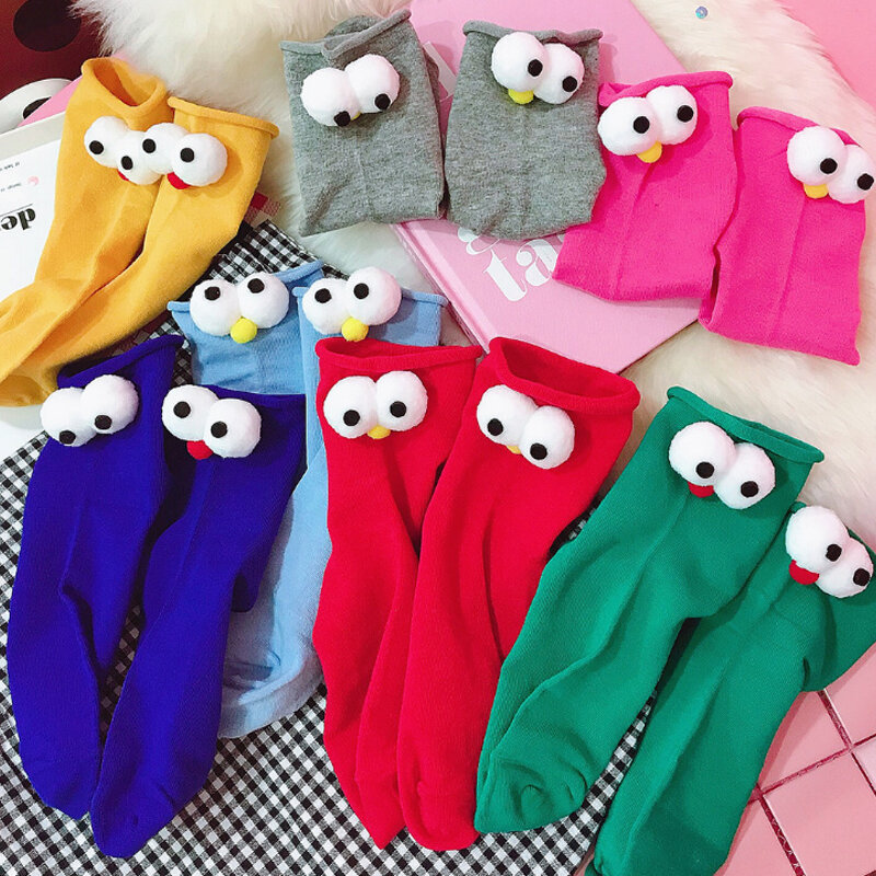 1Pair Cartoon Hot Sale Women 3D Design Big Eyes Girls Creative Socks Clothing Accessory Personality Cotton High Quality Socks