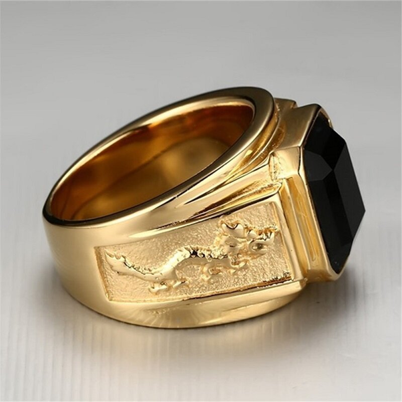 Trendy Fashion Ring Vintage Men's Inlay Black Zircon Finger Rings Engagement Banquet Party Male Jewelry