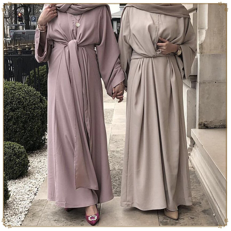 Dubai Cho Phụ Nữ Hồi Giáo Quần Áo Áo Dây Băng Dài Đầm Hồi Giáo Caftan Hở Mặt Trước Eid Tiếng Ả Rập