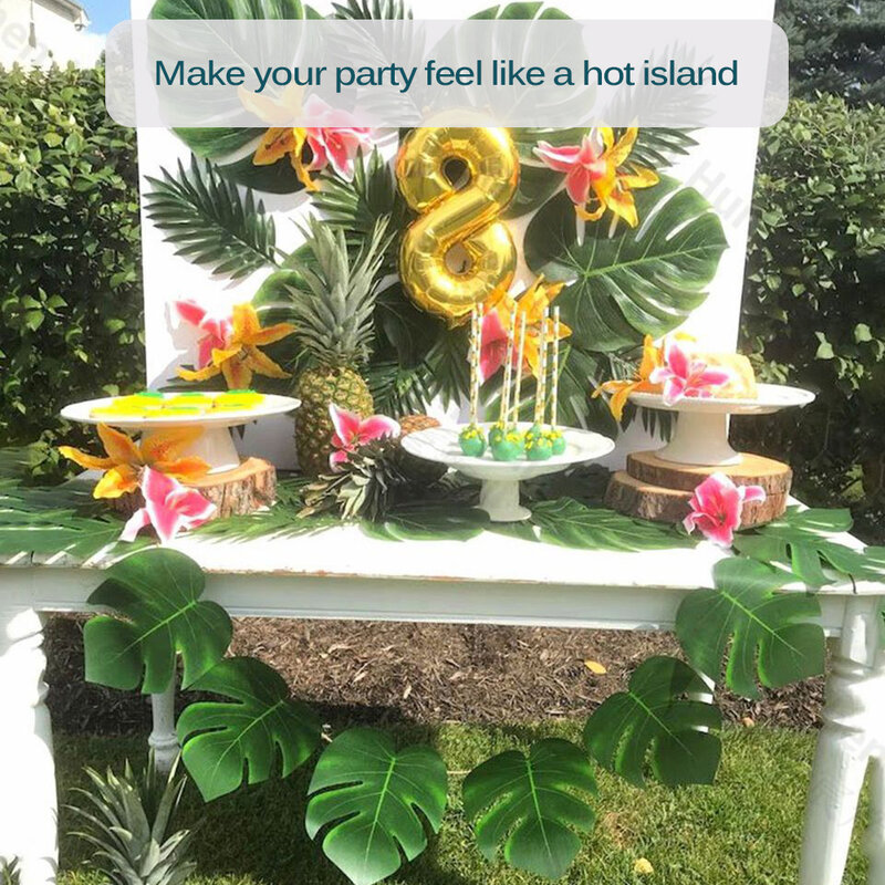 90 pezzi 6 tipi di foglie di palma artificiali decorazioni di foglie tropicali per decorazioni per feste nella giungla compleanno in spiaggia Luau Hawaiian