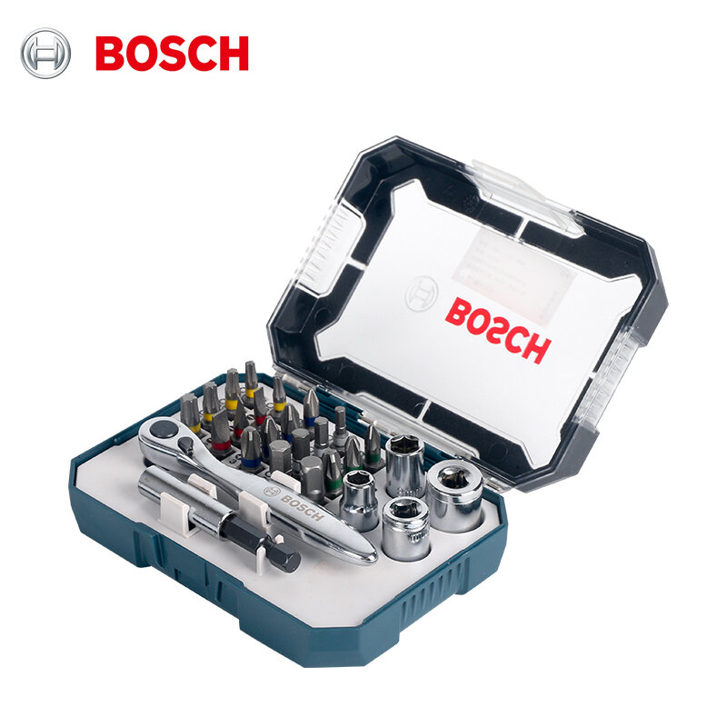 Bosch-Juego de puntas de destornillador eléctrico, llave de trinquete, 26 piezas