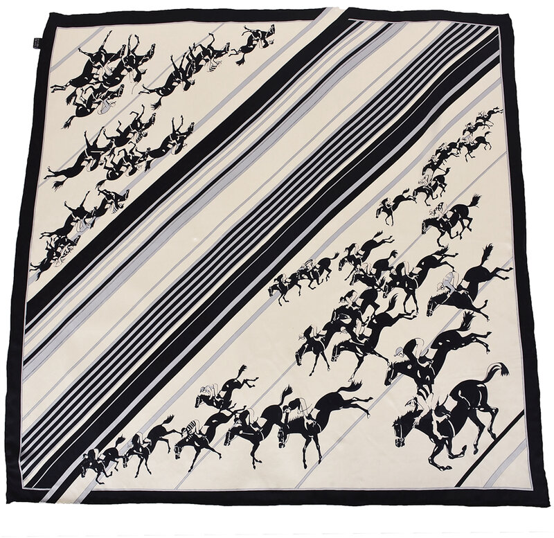 Bysifa | 天然の純シルクの正方形のスカーフは、女性の新しい黒白のストライプの馬のデザインは春のスカーフをラップします
