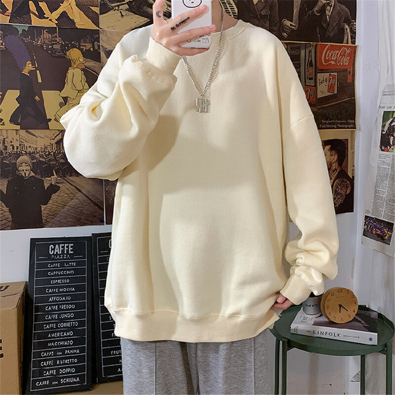Sudadera holgada de algodón para mujer, suéter grueso de talla grande, color sólido, moda de otoño, 2021
