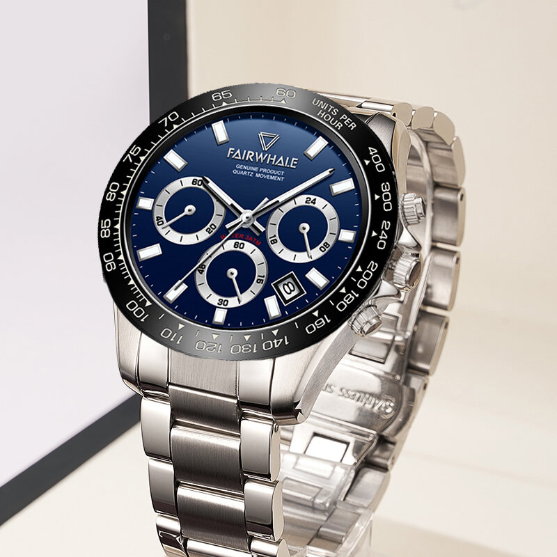 DITAWATCH-reloj de cuarzo deportivo para hombre, cronógrafo informal, con fecha automática, 24 horas, fase lunar, resistente al agua