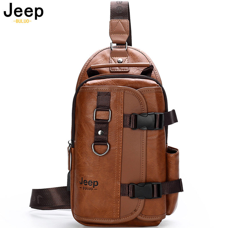 JEEP BULUO NEW Men Chest bag for 9.7" iPad USB Charging Short Trip Sling Bags Waterproof Short Trip For Man