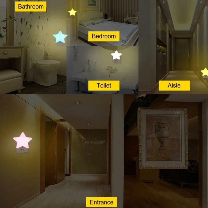 Luz noturna de led com sensor controlado, com plugue eu e us, lâmpada em formato de pentagrama para cuidados com as crianças para dormir