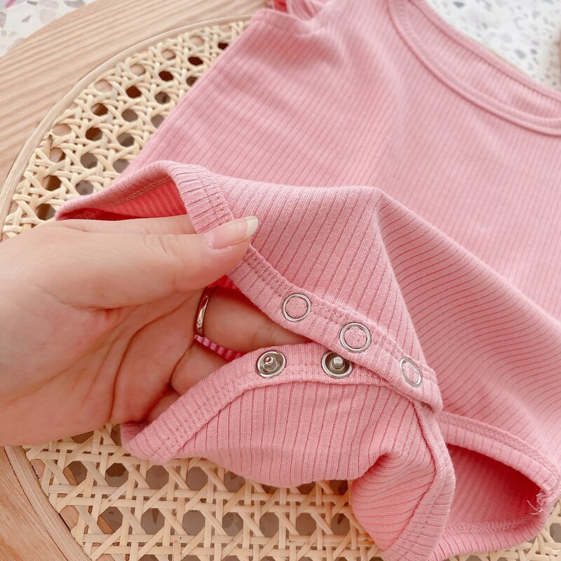 Yg marca roupa das crianças novo estilo de malha bainha pacote elástico uma peça bebê cintura alta shorts duas peças terno do bebê
