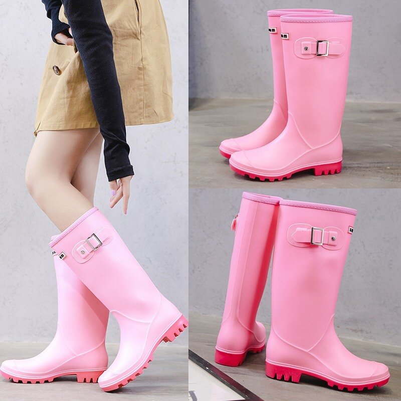 Stivali da pioggia moda Sansom stivali da donna alti fino al ginocchio fibbia tubo lungo scarpe impermeabili di alta qualità stivali da pioggia in gomma PVC da donna