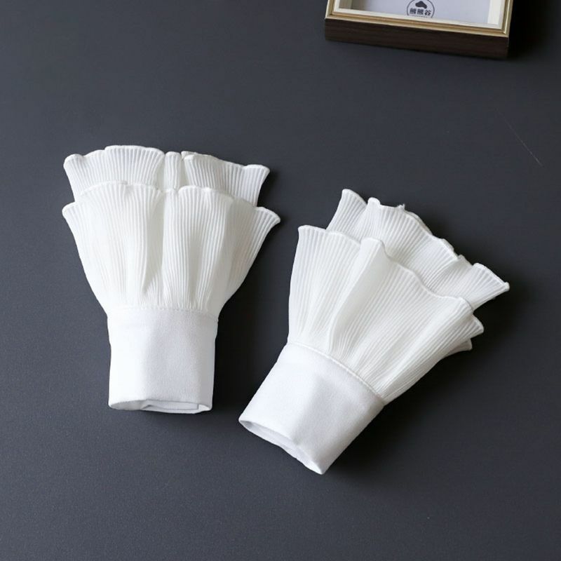 Japanese Women Layered Ribbed Striped Horn Cuffs Agaric Ruffles Wrinkled Solid Color Detachable Fake Sleeve Wrist Warmer