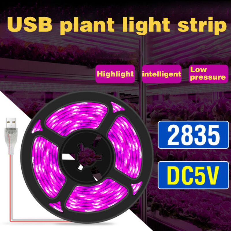 Tira de luces LED para Cultivo hidropónico, iluminación de espectro completo, resistente al agua, USB, 5V, 0,5 m, 1m, 2m, 3m, 2835 SMD