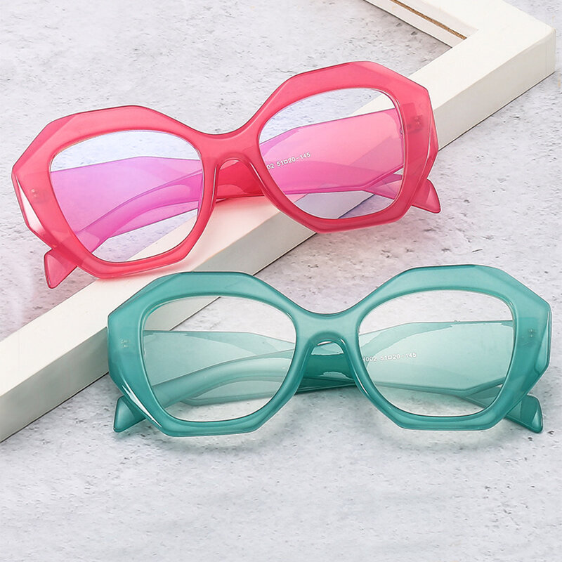 Kacamata Persegi Poligon Warna Permen Baru Cahaya Anti-biru untuk Wanita Bingkai Kacamata Komputer Bening Plastik Mode Baru Antik