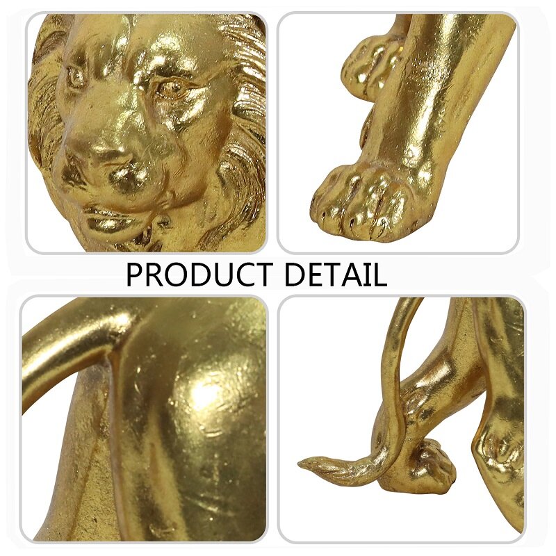 Ouro resina leão rei ornamentos para decoração de casa escultura estátua em miniatura modelo sala estar quarto