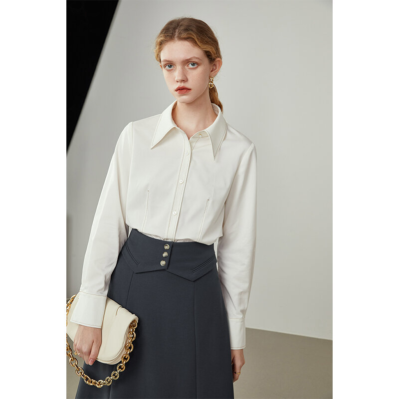 FANSILANEN – chemises décoratives pour femme, chemisiers droits simples, simples et épais, couleur unie, tempérament blanc, hiver
