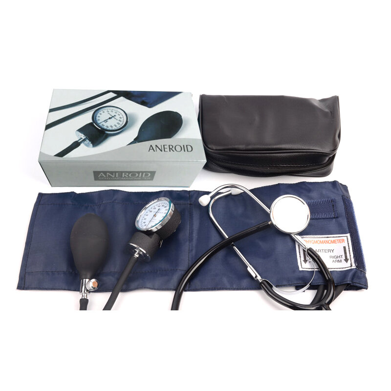 Esfigmomanómetro aneroide para la presión arterial, Kit de brazalete para la parte superior del brazo, estetoscopio con bolsa de cremallera para el cuidado de la salud de los adultos