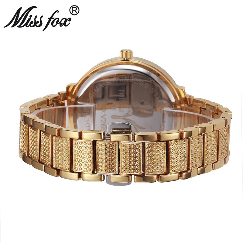 MISSFOX-relojes de esfera grande para mujer, reloj de cuarzo japonés con movimiento de diamante completo, esfera grande, números árabes