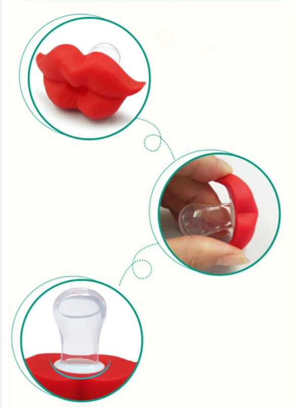 Chupete de bebé rojo beso labios falsos divertido chupetes de dientes infantiles incoloro inodoro silicona de grado alimenticio comodidad para la salud