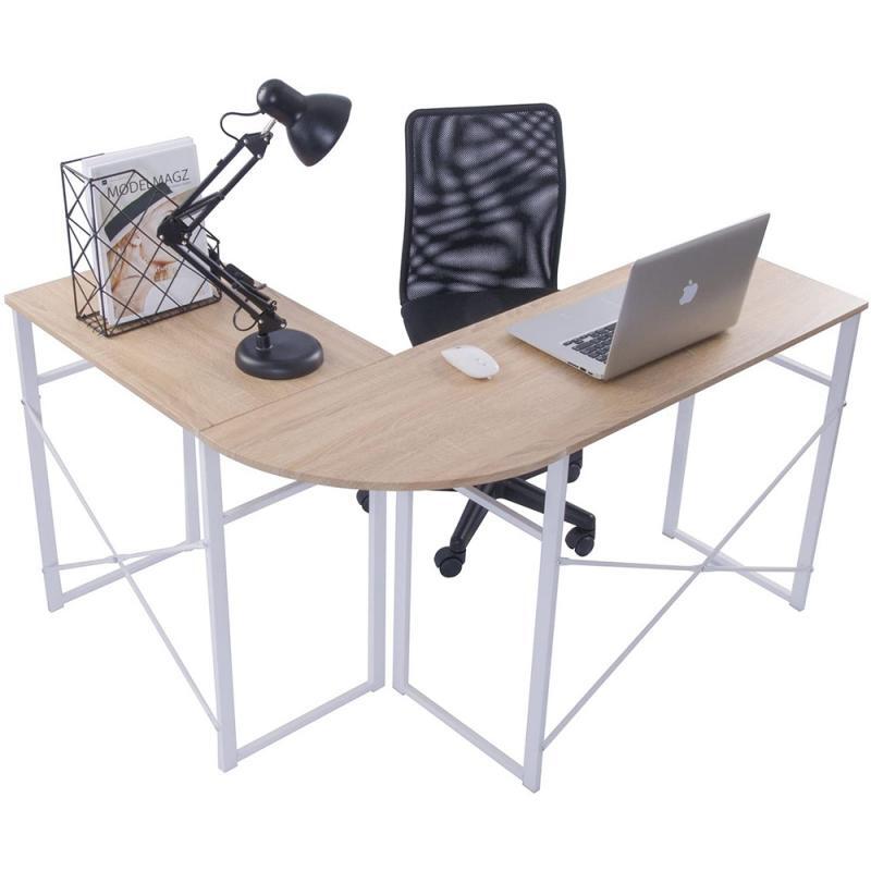 Mesas de esquina para ordenador, escritorio de pie, muebles de oficina, soporte para Monitor, mesa de estudio moderna, 123-103x40x72,5 cm, HWC
