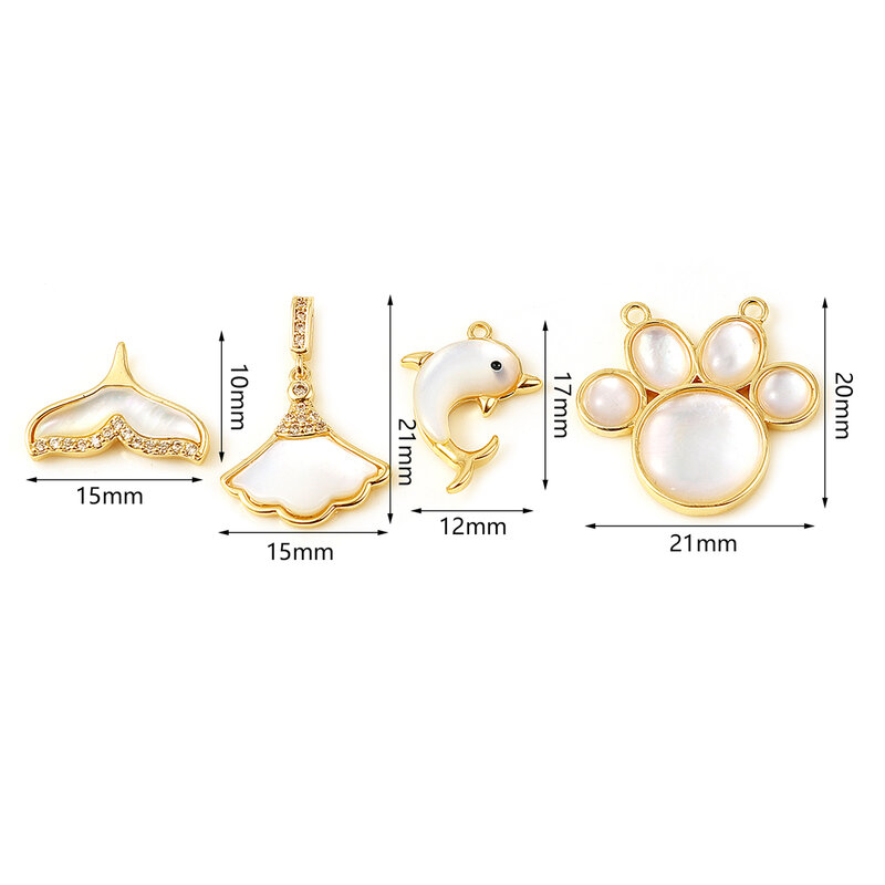 Kupfer Nette Tier Delphin Paw Charms Gold Farbe Weiß Shell Anhänger DIY Machen Ohrringe Halskette Frauen Schmuck Erkenntnisse, 1 stück