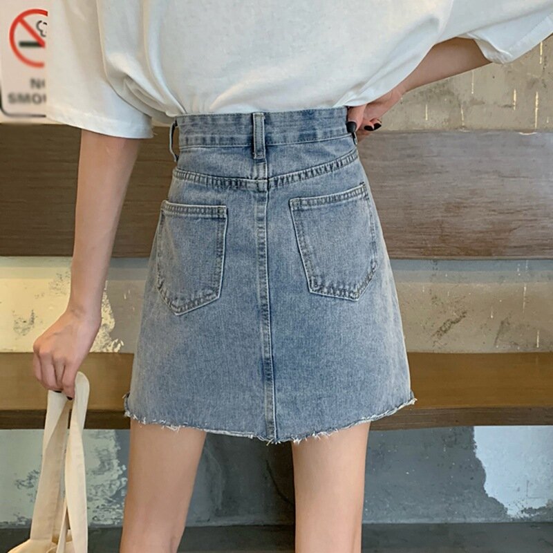 Efinny saia jeans feminina da moda coreana, saia jeans linha a com cintura alta é saia curta fina, bolsa de verão para mulheres, saia hip