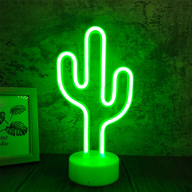 Cactus Shape LED Neon Sign Light Xmas Party Romantic Wedding Kids Room Home Decoration USB Battery Powered Flamingo Night Lamp
