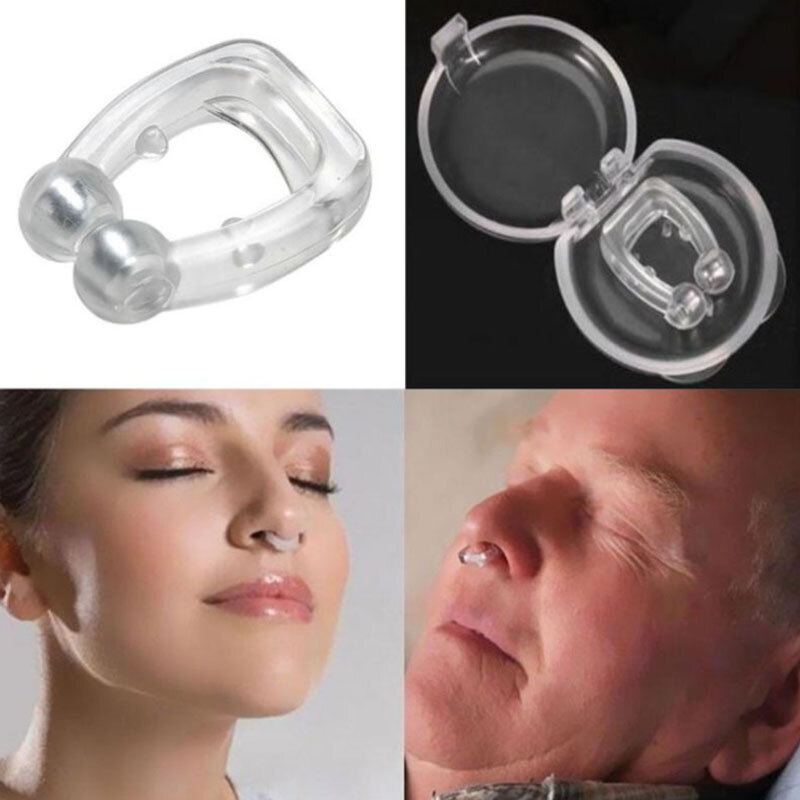 Dispositivo magnético antirronquidos de silicona, bandeja de Clip nasal, ayuda para dormir, protector de Apnea, dispositivo nocturno con funda, 2/4 Uds.