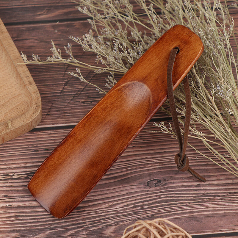 1 peça colher de sapato de madeira maciça colher de sapato de madeira natural artesanato portátil alça longa sapato elevador acessórios