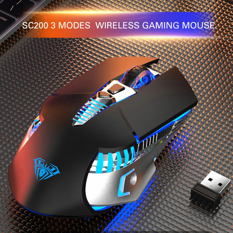 Wireless Gaming Mouse Rechargeable Bluetooth 3.0/5.0 2.4G 3 Modes 7 Buttons 1600 DPI Ergonomic Mouse Gamer for Laptop Computer
