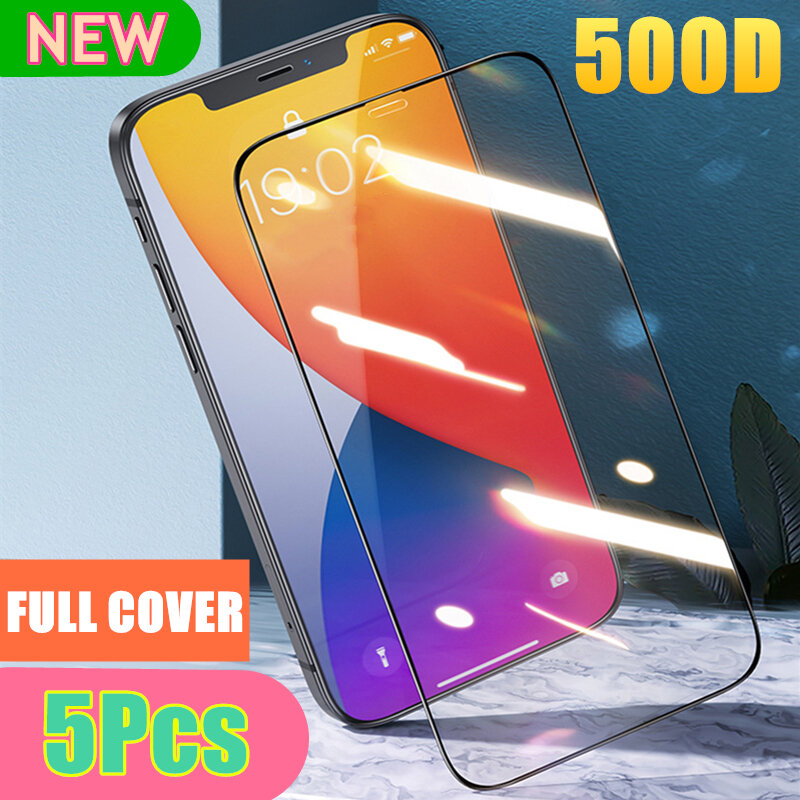 Protecteur d'écran, couverture complète en verre trempé 500D pour iPhone 7 8 Plus SE 2020 11 12 Pro MAX XR X XS Max
