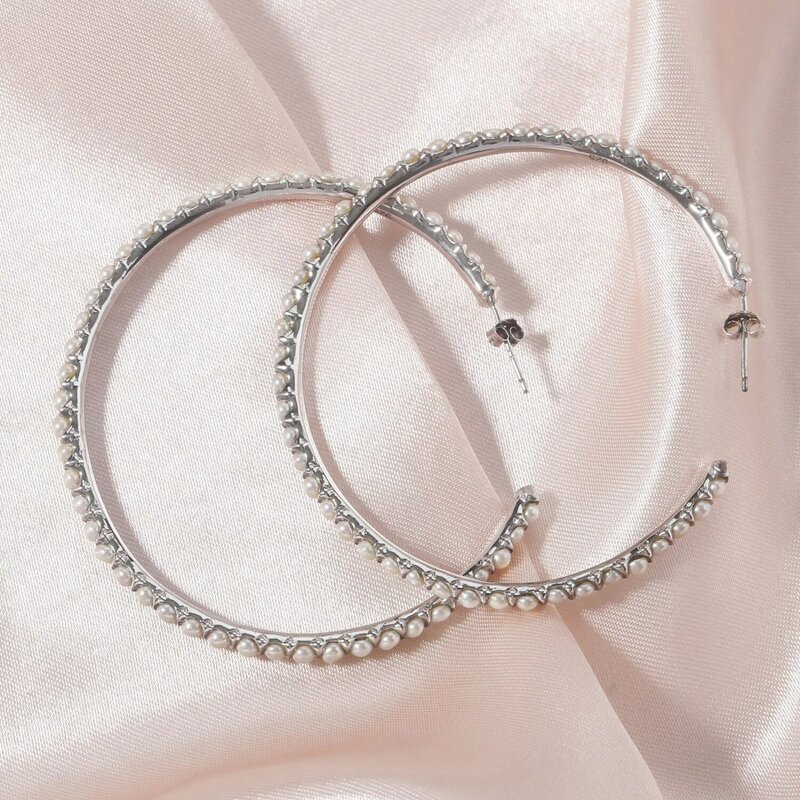 New Natural Freshwater Pearl Hoop Earrings For Women C Shape Handmade Earrings Fashion Party Charm Fine Jewelry Gift