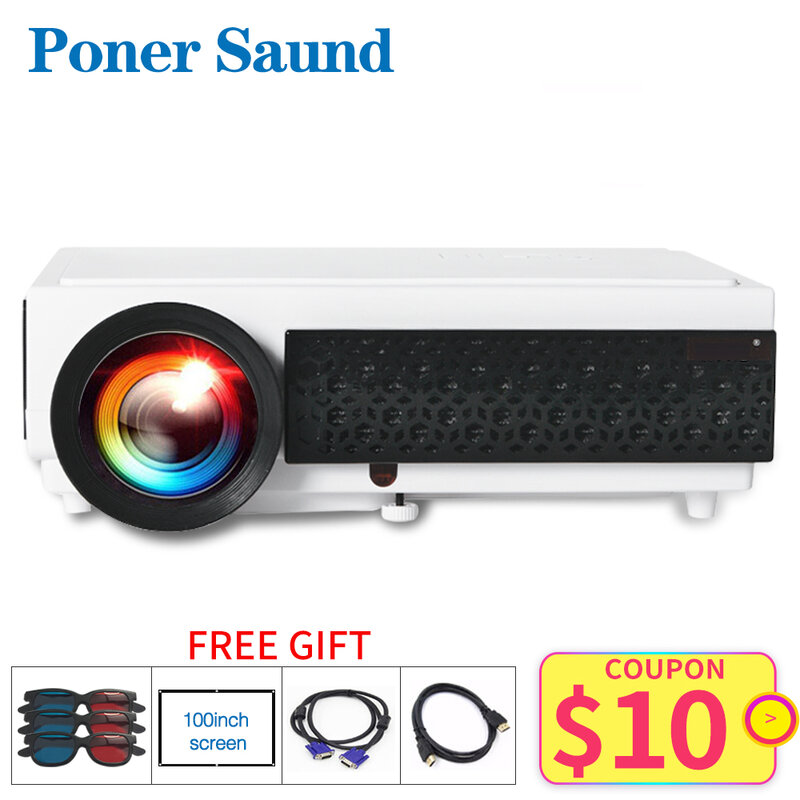 Poner Sund-Projetor LED para Home Theater, Full HD 1080P, Android, Wi-Fi, Vídeo 3D, Smart Home Theater, Presentes Grátis, 96Plus