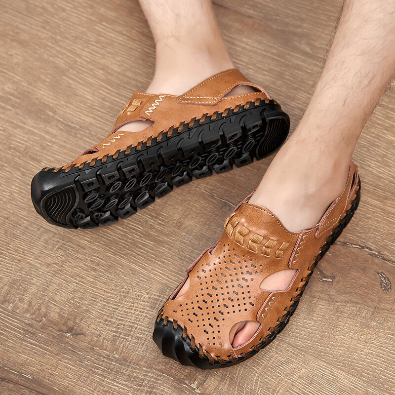 Sandálias de couro rachado vaca homens tamancos sapatos dos homens sandles verão chinelos sapatos de jardim novo 2019 sandalias hombre